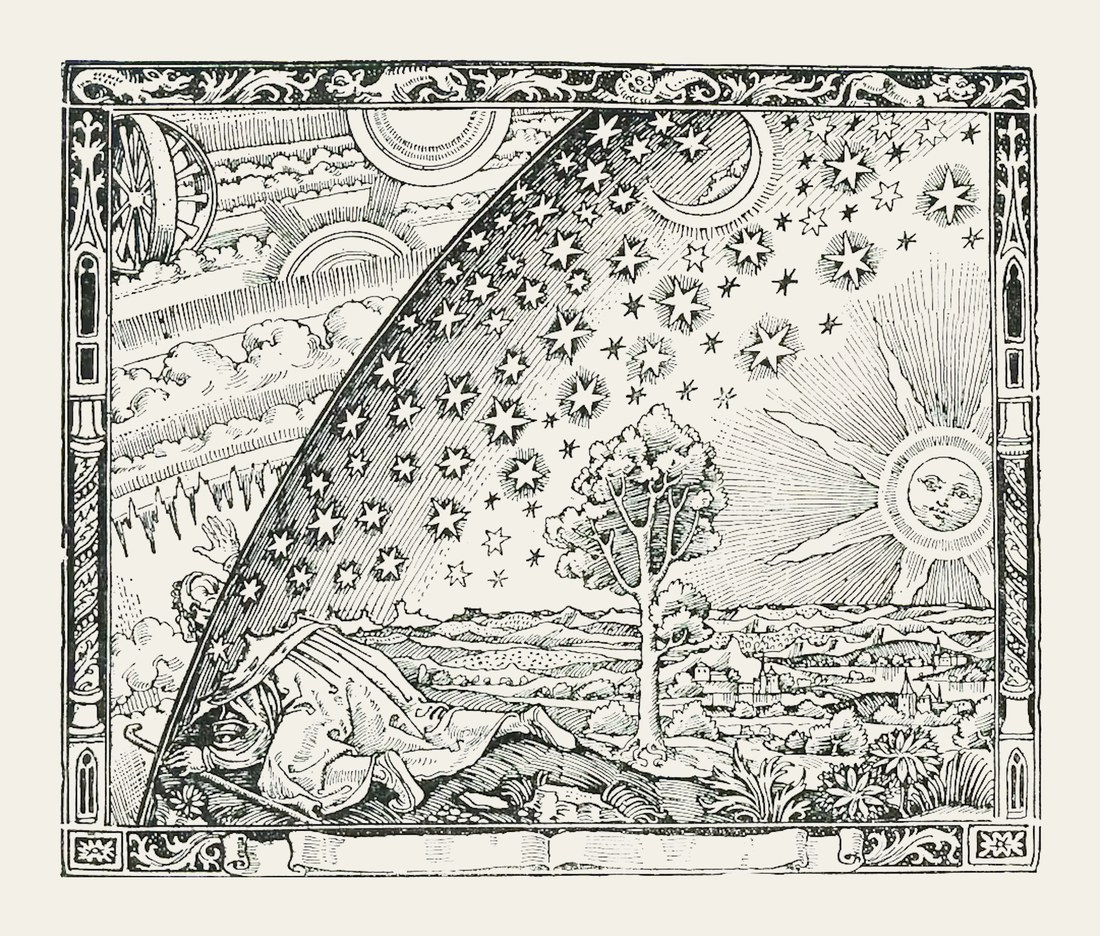 The Flammarion engraving, a traveller reaching through the edge of the sky